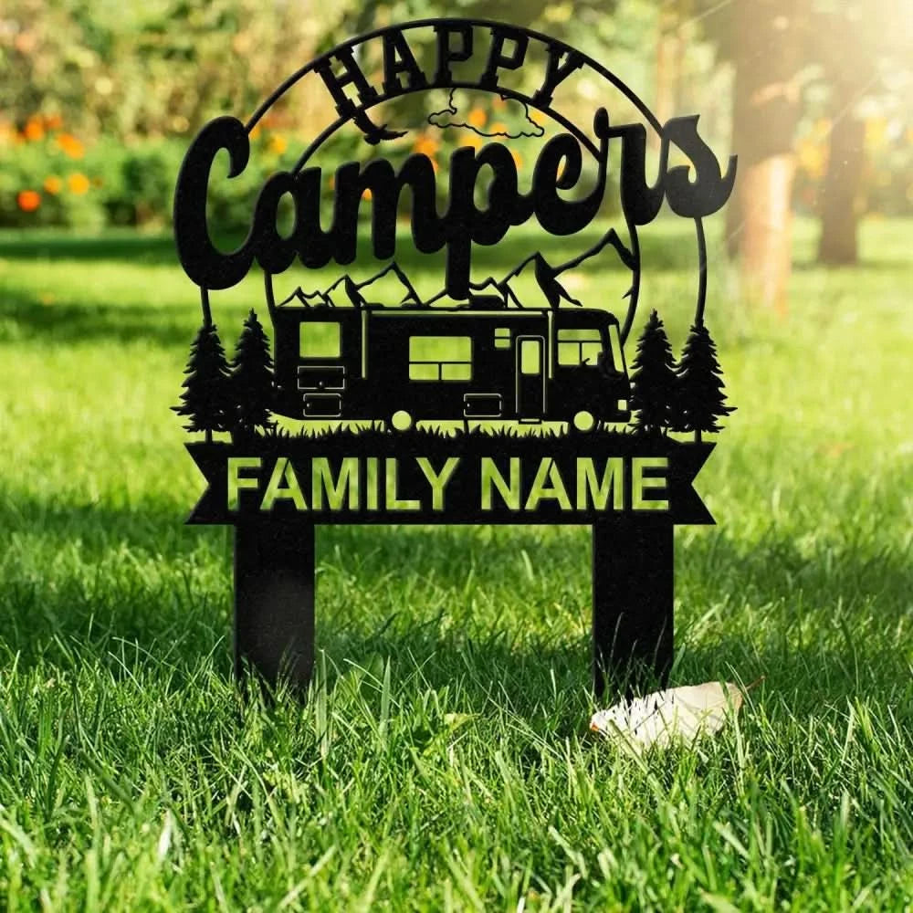 Custom Family Name Campers Metal Yard Sign with Led Lights Camping Car Trailer Stake Campsite Decor RV Decor Camping