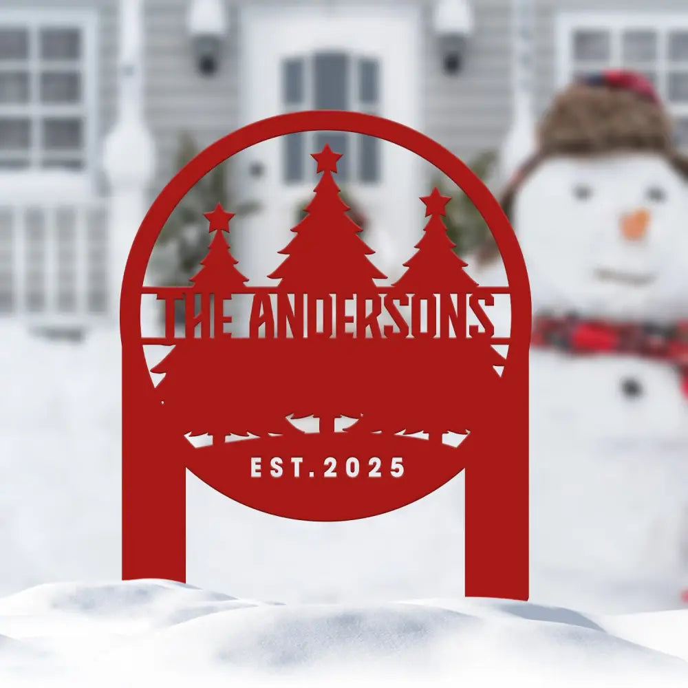 Custom Family Name Christmas Tree Metal Yard Stake Outdoor Christmas Decor Holiday Decor Merry Christmas Sign Outdoor