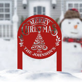 Custom Family Name Christmas Tree Metal Yard Stake Outdoor Christmas Decor Holiday Decor Merry Christmas Sign Outdoor