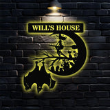 Custom Family Name Halloween Metal LED Sign - Personalized Monogram Wall Art - Last Name Initial Hanging - Personalize