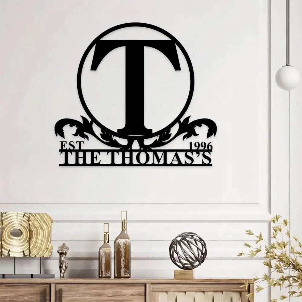 Custom Family Name Monogram Sign Last Name Wall Hanging Initial Metal Decor Family Name Monogram Living Room Decor