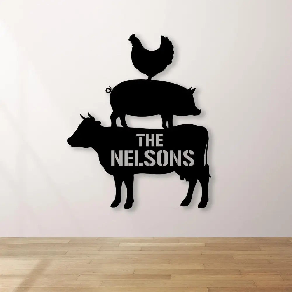 Custom Family Name Stacked Farm Animals Metal Sign Farmhouse Wall Decor Farm Sign Metal Cow Pig Chicken Sign Kitchen
