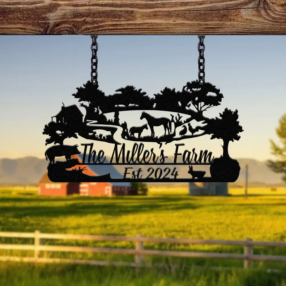 Custom Farm Metal Sign - Personalized Rustic Farmhouse Sign with Animals Family Name Sign Established Date Outdoor