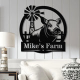 Custom Farm Name Metal Sign Personalized Pig Farm Wall Art Rustic Farmhouse Decor Windmill Farm Sign Outdoor Farm Name