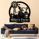 Custom Farm Name Metal Sign Personalized Pig Farm Wall Art Rustic Farmhouse Decor Windmill Farm Sign Outdoor Farm Name