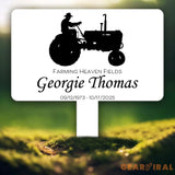 Custom Farmer Memorial Yard Stake – Farming Heaven Fields Tractor Sign – Personalized Outdoor Memorial Plaque for