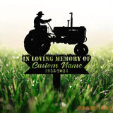 Custom Farming Fields Memorial Metal Stake Farmer Memorial Sign Grave Marker Sympathy Sign Remembrance Stake Tractor