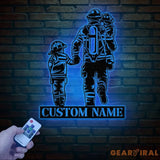 Custom Father’s Gift Metal Sign - Firefighter Wall Art with LED Light - Personalized Dad Sign from Son or Daughter