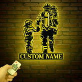 Custom Father’s Gift Metal Sign - Firefighter Wall Art with LED Light - Personalized Dad Sign from Son or Daughter