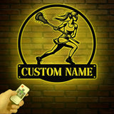 Custom Female Lacrosse Metal Sign with LED Lights - Personalized Lacrosse Player Name Sign - Lacrosse Girl Gift &
