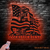 Custom Firefighter American Flag Metal Sign with Led Lights Firewoman Appreciation Gift Fire Department Name Number