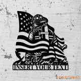 Custom Firefighter American Flag Metal Sign with Led Lights Firewoman Appreciation Gift Fire Department Name Number