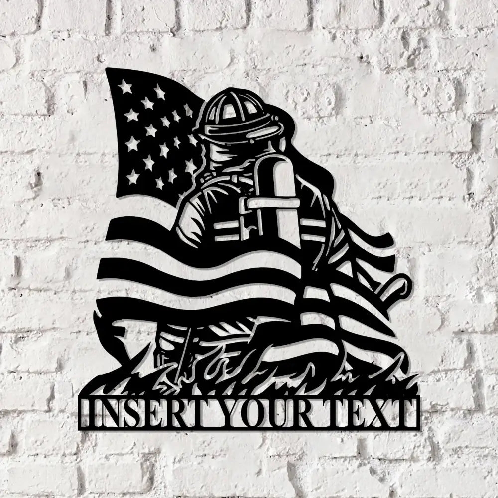 Custom Firefighter American Flag Metal Sign with Led Lights Firewoman Appreciation Gift Fire Department Name Number