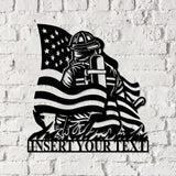 Custom Firefighter American Flag Metal Sign with Led Lights Firewoman Appreciation Gift Fire Department Name Number