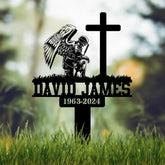 Custom Firefighter Kneeling In Cross Memorial Plaque Stake Personalized Firefighter Metal Sign Sympathy Gift Outdoor