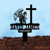 Custom Firefighter Kneeling In Cross Memorial Plaque Stake Personalized Firefighter Metal Sign Sympathy Gift Outdoor