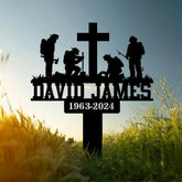 Custom Firefighter Kneeling In Cross Memorial Plaque Stake Personalized Firefighter Metal Sign Sympathy Gift Outdoor