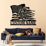 Custom Firefighter US Flag Metal Wall Art with LED Light Personalized Fireman Name Sign Fire Department Decor for Home
