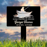 Custom Fishing Memorial Plaque – Gone Fishing in Heaven Tribute Sign – Personalized Memorial Garden or Yard Plaque for