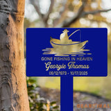 Custom Fishing Memorial Plaque – Gone Fishing in Heaven Tribute Sign – Personalized Memorial Garden or Yard Plaque for