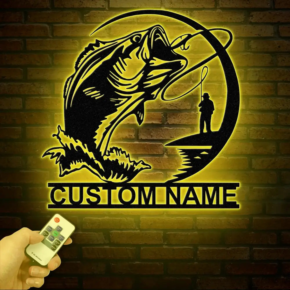 Custom Fishing Metal Sign with Led Lights Fish name Sign Personalized Fish Wall Art Gift for Fisherman Fishing Wall