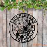 Custom Floral Bee Farm Sign Bee Metal Sign Honey Bee Garden Decor Flower Bee Garden Art Florists Gift Bee Yard Sign Bee