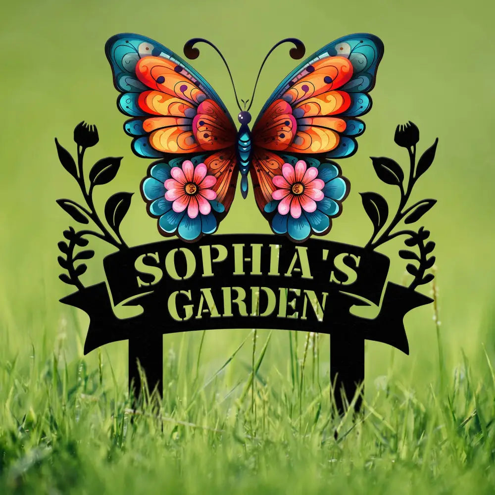 Custom Floral Butterfly Garden Sign Personalized Name Garden Stake Metal Garden Sign Gardener Name Sign Gardener Gift
