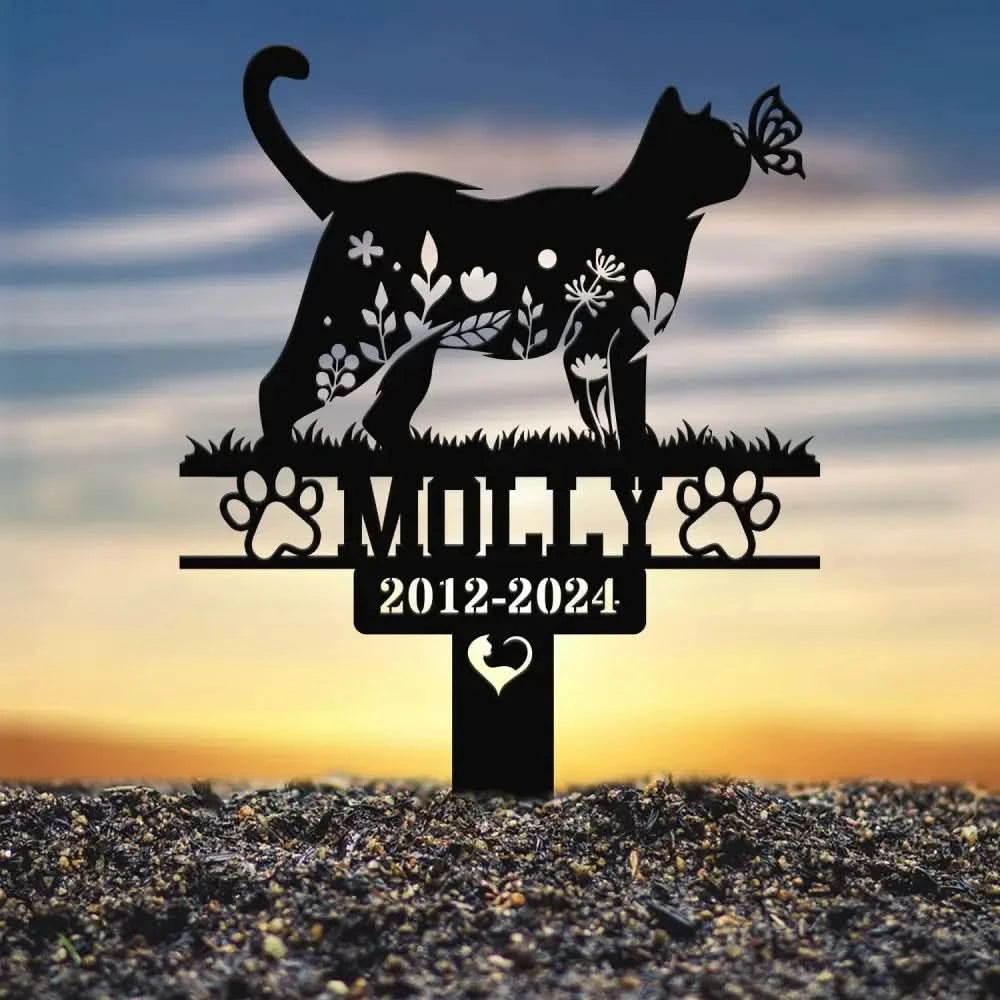Custom Floral Cat Memorial Stake Cat Grave Marker Pet Memorial Gift Cat Memorial Plaque Pet Loss Gift Remembrance Stake