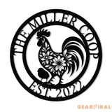 Custom Floral Chicken Coop Name Sign with LED Light Personalized Metal Hen House Sign Rooster Yard Art Farmhouse & Farm