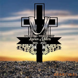 Custom Floral Cross Memorial Metal Stake Cross Memorial Plaque with Stake Sympathy Sign Grave Marker Remembrance Stake