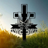 Custom Floral Cross Memorial Metal Stake Cross Memorial Plaque with Stake Sympathy Sign Grave Marker Remembrance Stake