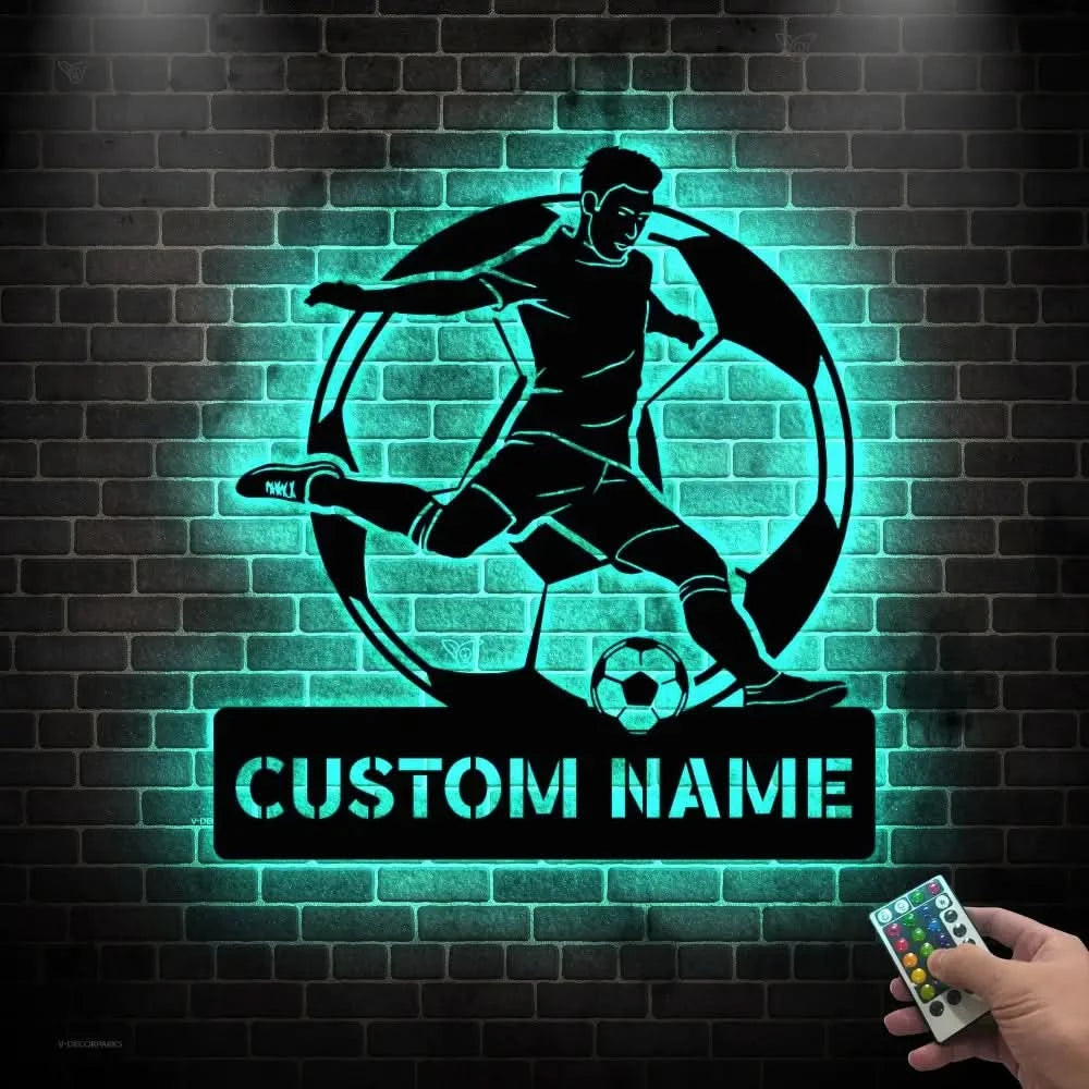 Custom Football Player Metal Sign with LED Light - Football Lover Gift - Football Player Name Sign - Metal Soccer Wall
