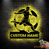 Custom Football Player Metal Sign with LED Light - Football Lover Gift - Football Player Name Sign - Metal Soccer Wall