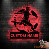 Custom Football Player Metal Sign with LED Light - Football Lover Gift - Football Player Name Sign - Metal Soccer Wall
