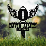 Custom Football with Angels Wings Memorial Plaque Stake Personalized Football Metal Cross Sign Sympathy Gift Outdoor
