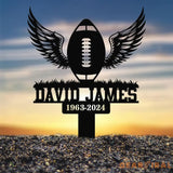 Custom Football with Angels Wings Memorial Plaque Stake Personalized Football Metal Cross Sign Sympathy Gift Outdoor