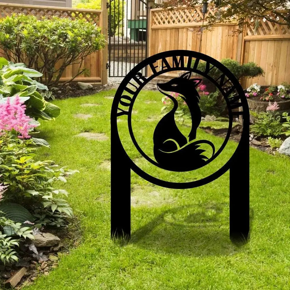 Custom Fox and Address Garden Metal Stake Personalized Family Name Yard Sign Outdoor Door Garden Decor Garden Art Gift