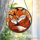 Custom Fox Family Stained Glass Suncatcher Personalized Mother’s Day Gift Animal Family Window Art Nature Decor Gift