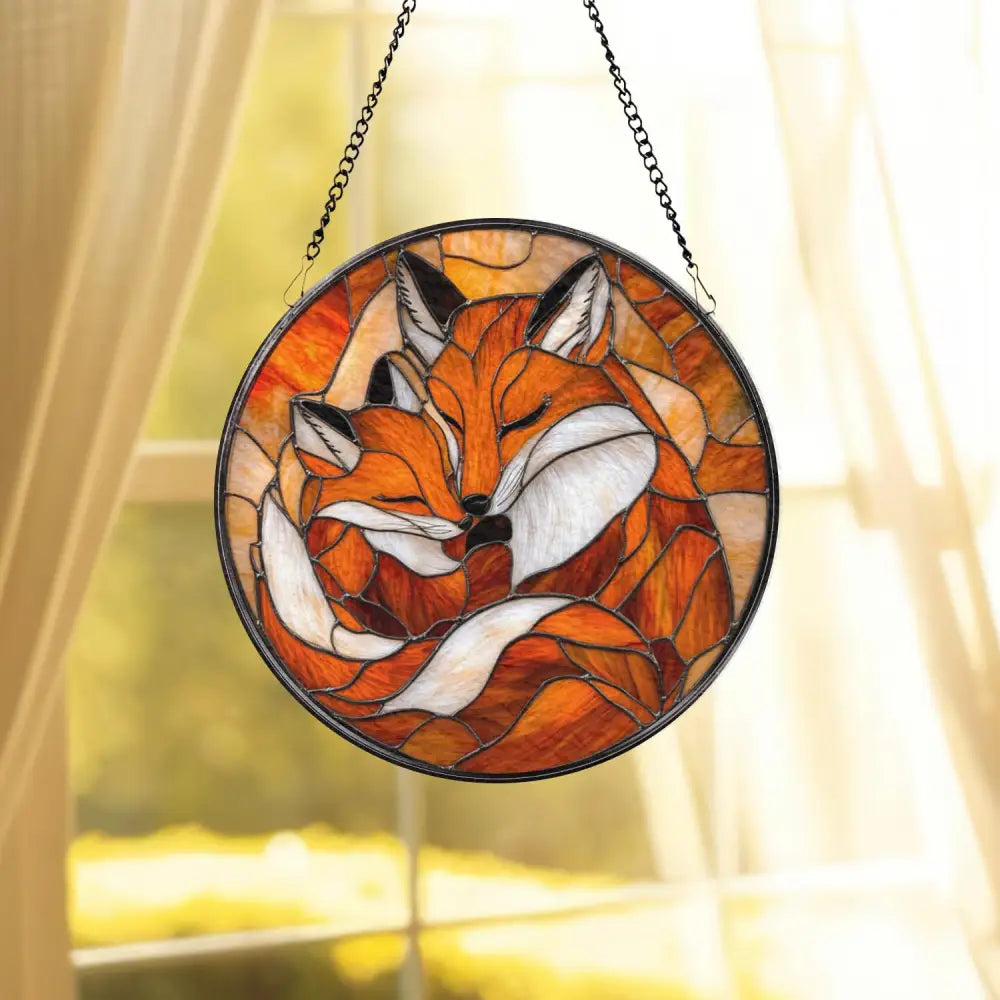 Custom Fox Family Stained Glass Suncatcher Personalized Mother’s Day Gift Nature Window Art Gift for Mom Custom Animal