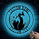 Custom Fox Metal Wall Art LED Light - Personalized Fox Lover Name Sign Home Decor - Kid Nursery Decoration Wild Animal