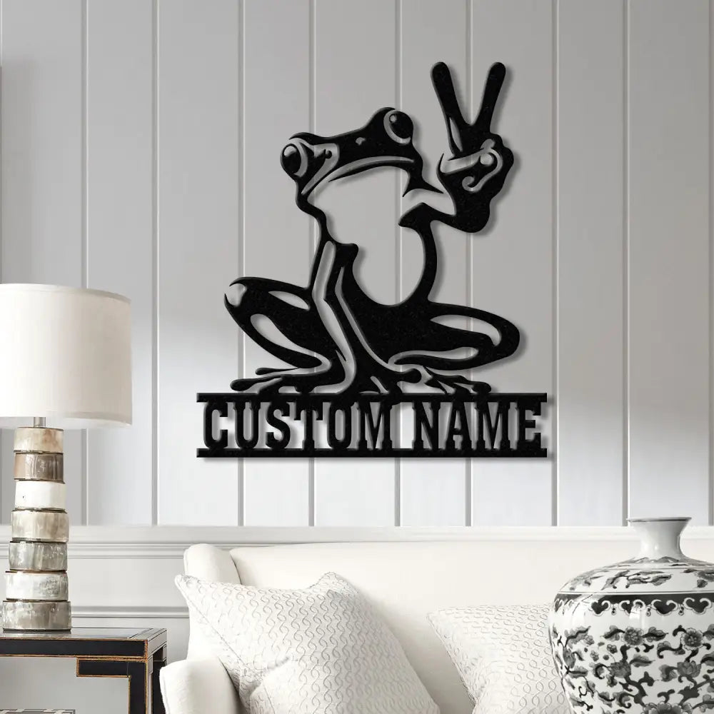 Custom Frog Peace Metal Sign with Led Lights Frog Wall Art Frog Decor Lake House Sign Personalized Frog Name Sign