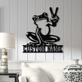 Custom Frog Peace Metal Sign with Led Lights Frog Wall Art Frog Decor Lake House Sign Personalized Frog Name Sign