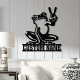 Custom Frog Peace Metal Sign with Led Lights Frog Wall Art Frog Decor Lake House Sign Personalized Frog Name Sign