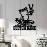 Custom Frog Peace Metal Sign with Led Lights Frog Wall Art Frog Decor Lake House Sign Personalized Frog Name Sign