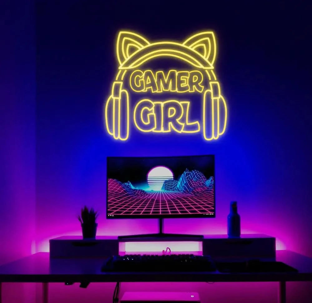 Custom Gamer Girl Neon Sign Wall Art Decor Home Bedroom Decoration Gift For Gamer Gaming Neon Light Gamer Room Art Gift