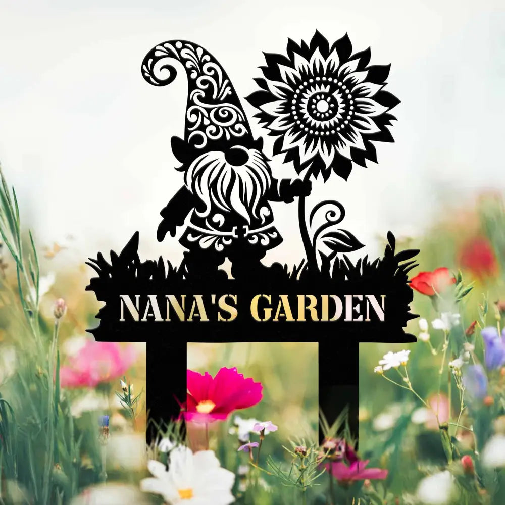 Custom Garden Gnome Metal Sign Stake Personalized Garden Stake Garden Gnome Outdoor Patio Garden Art Decor Metal Yard