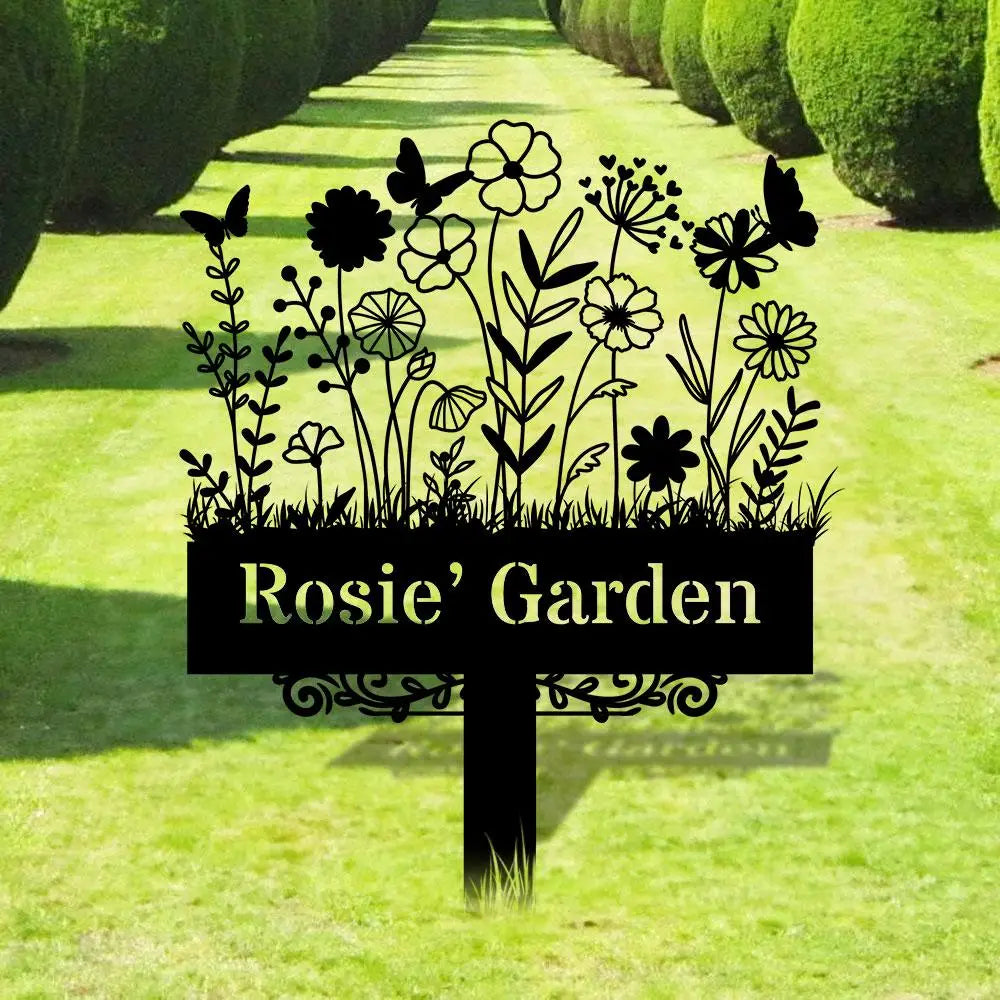 Custom Garden Metal Sign Flower Sign with Stakes Outdoor Metal Sign Metal Yard Art Housewarming Gift Garden Decor Gifts