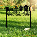 Custom Garden Sign with Stake Flower Design Personalized Garden Sign Gardener Name Sign Yard Sign Mom’s Metal Garden