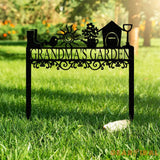 Custom Garden Sign with Stake Flower Design Personalized Garden Sign Gardener Name Sign Yard Sign Mom’s Metal Garden