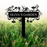 Custom Garden Sign with Stake Metal Bird Garden Sign Yard Decor Personalized Garden Name Sign Mom’s Garden Sign Granny